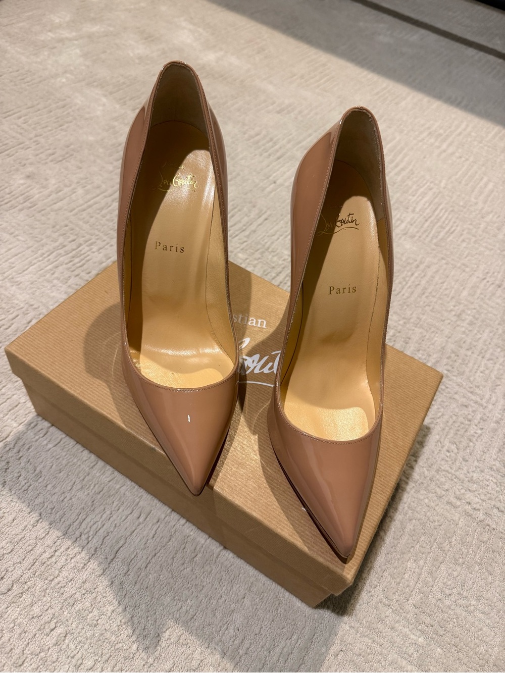 Christian Louboutin Blush Patent Leather Pointed Toe Pumps